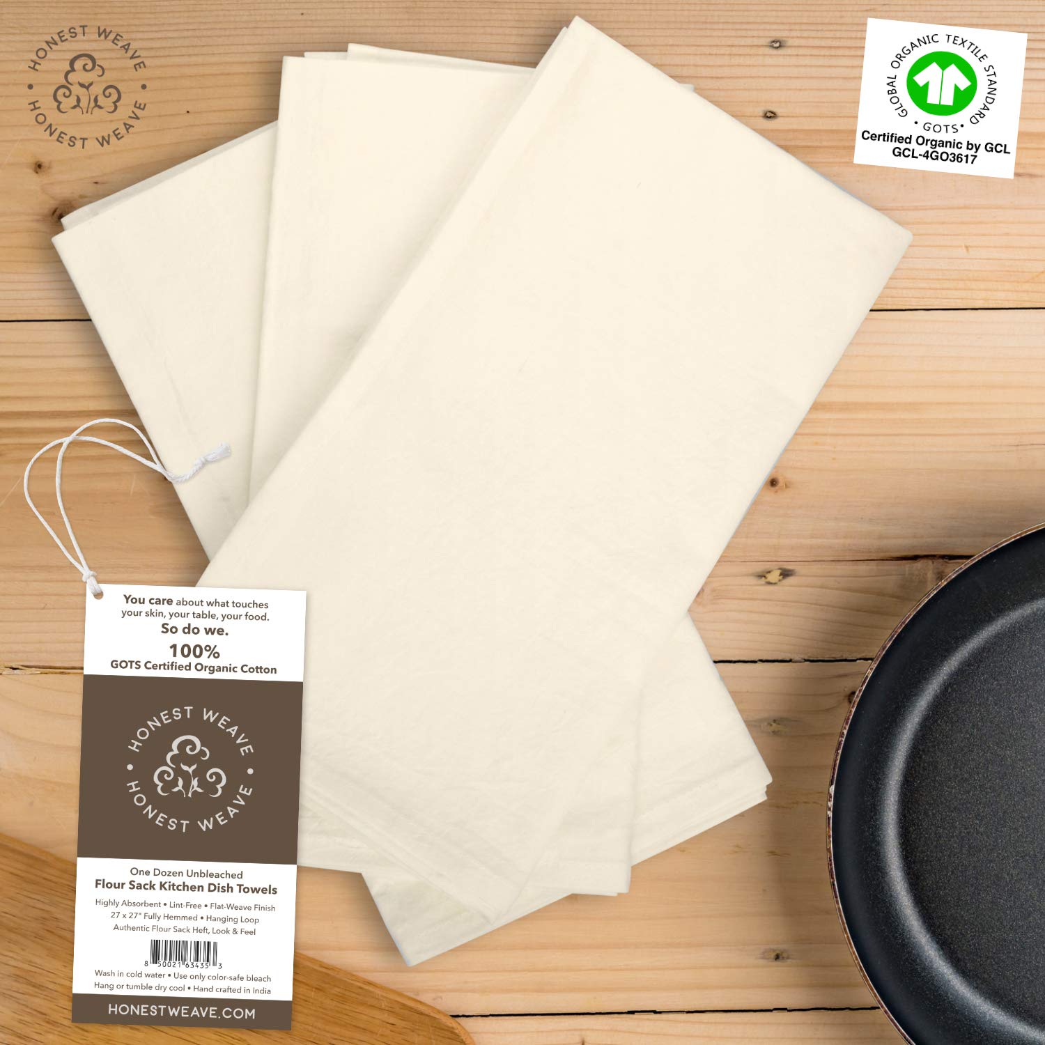 HONEST WEAVE kitchen towel drying glassware, lint-free shine.