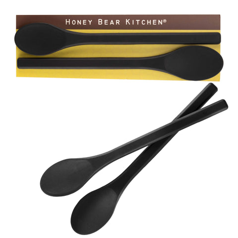 Honey Bear Kitchen silicone stirring spoon set-2, black bear, protects ceramic mugs while stirring coffee.