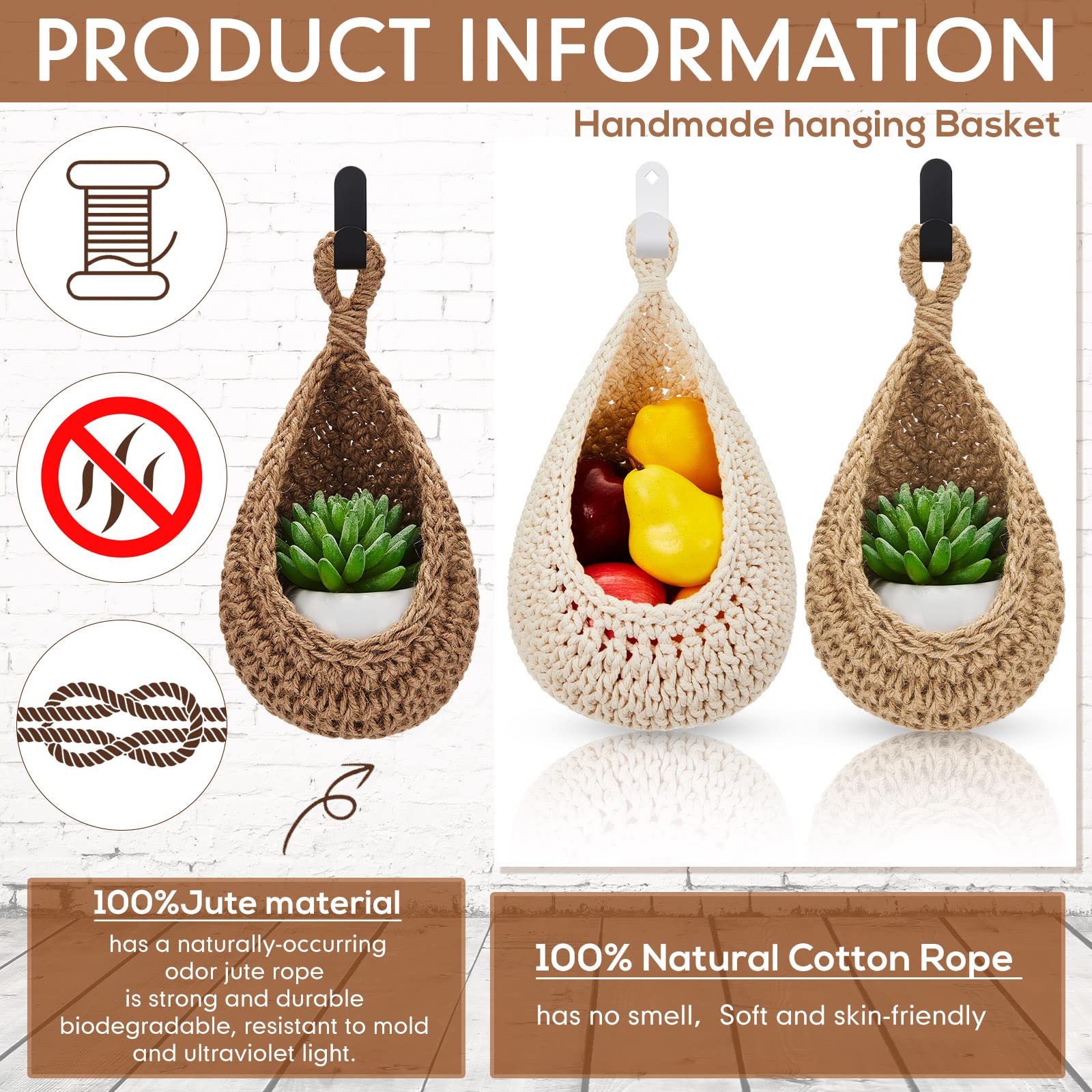 Honeydak hanging baskets with hooks included for easy wall mounting and space saving
