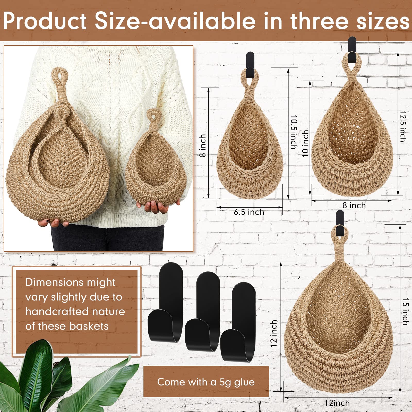 Honeydak teardrop basket in cotton rope for boho wall decor and fruit storage