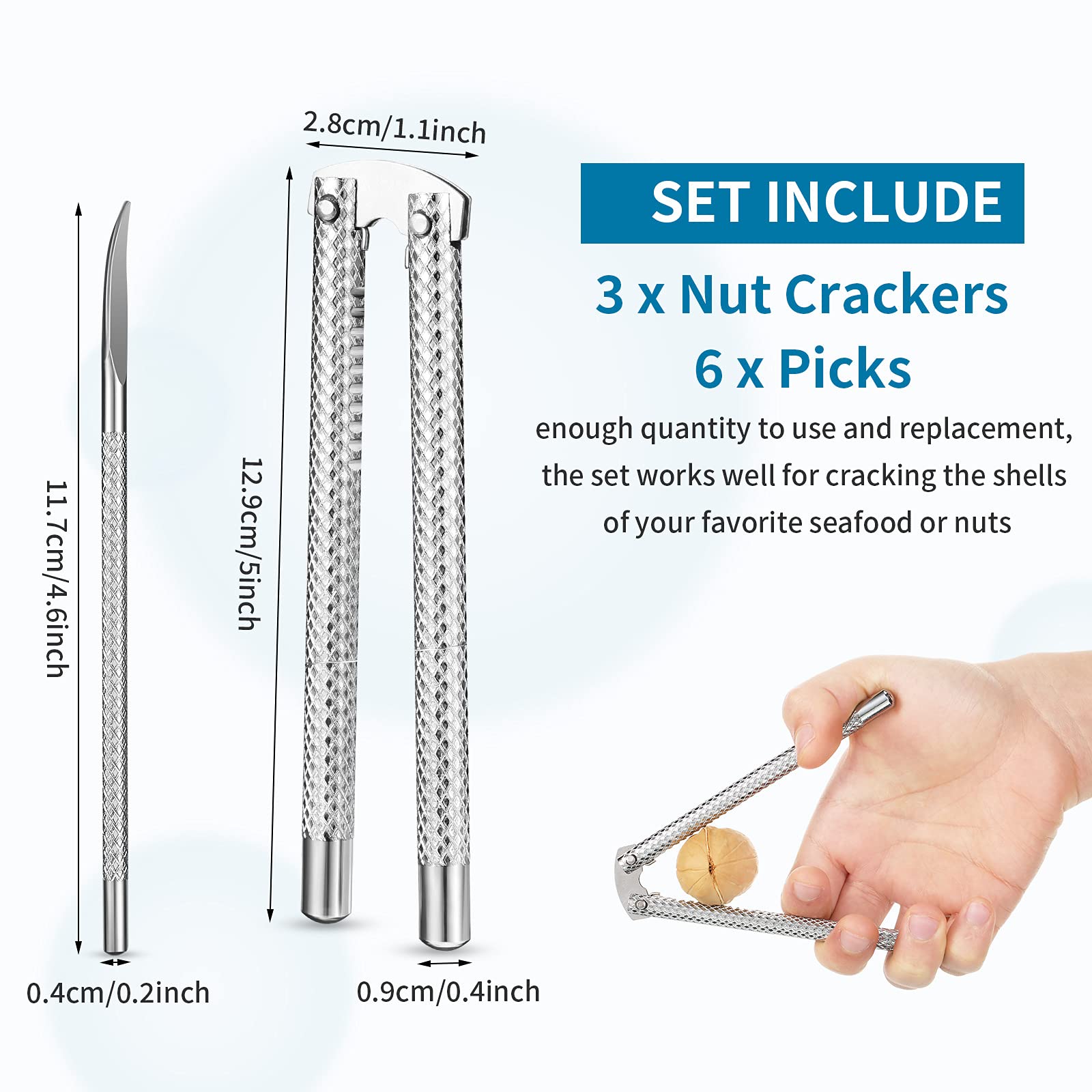 Honeydak stainless steel picks in a six-piece set for shell meat extraction