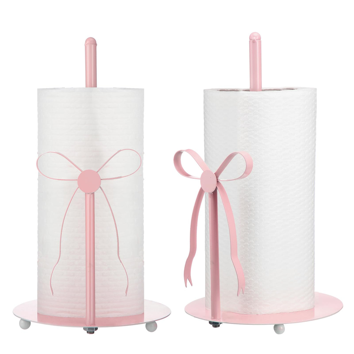 Honeydak pink bow paper towel holder base view: stable and stylish kitchen accessory.