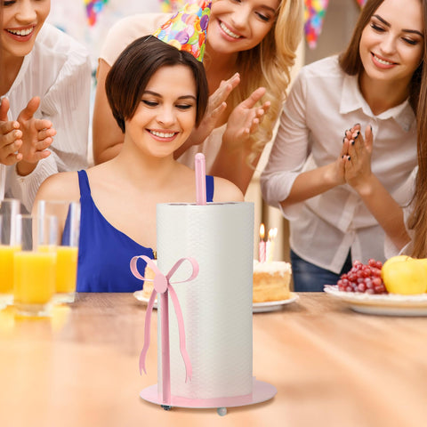 Honeydak pink bow paper towel holder close-up highlighting chic coquette design.