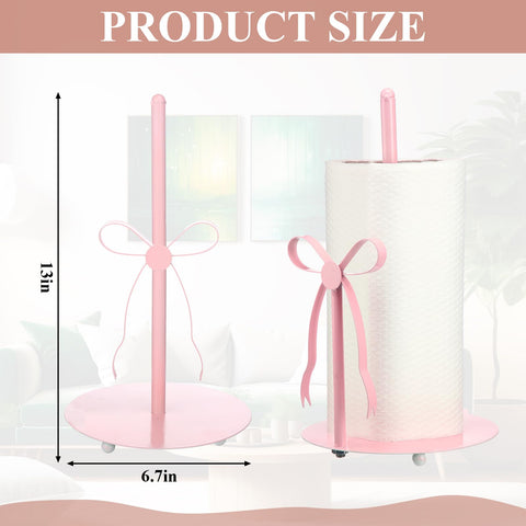 Honeydak pink bow paper towel holder side profile showing spring-loaded tension for easy roll changes.