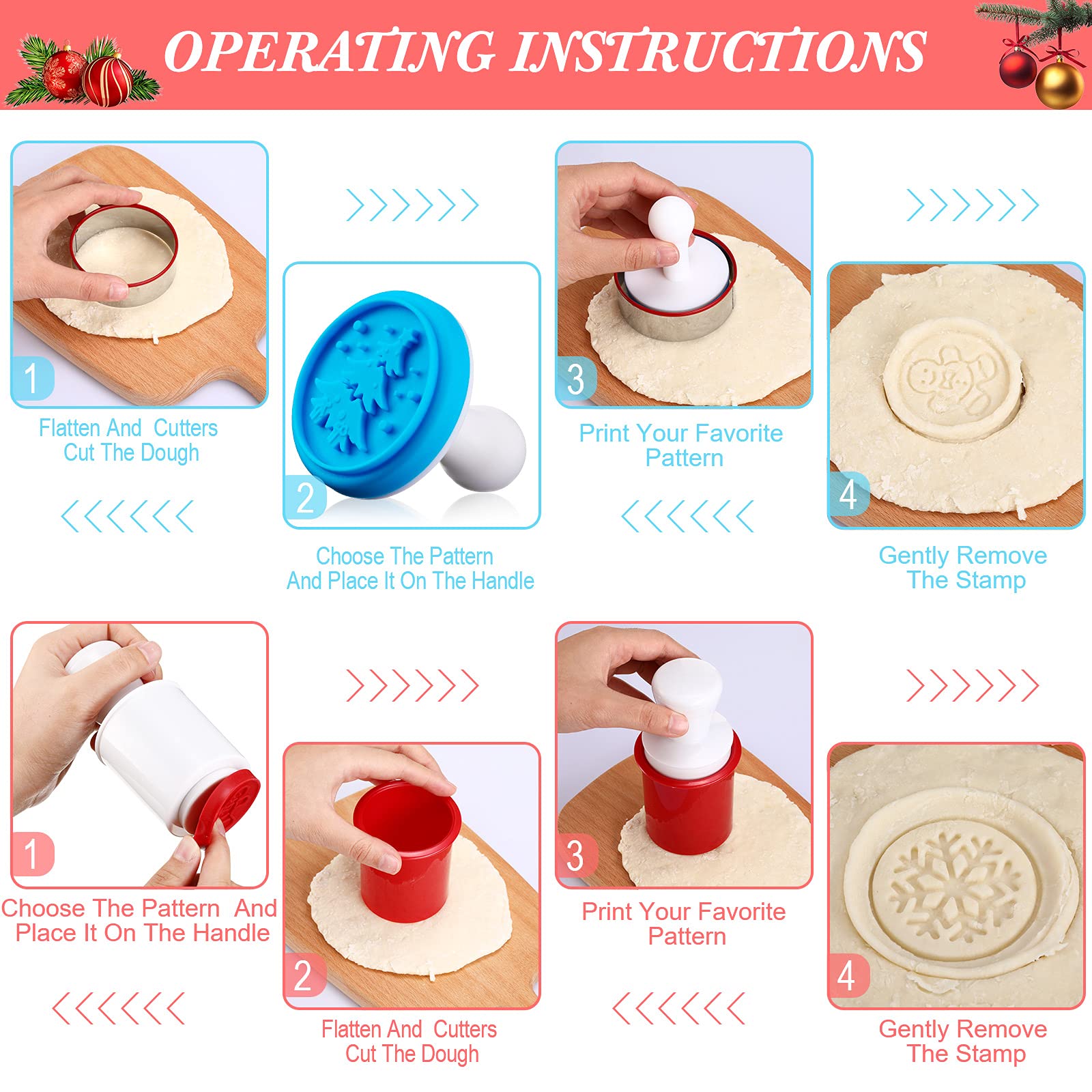 Honeydak plastic press handles provide easy, stable stamping during cookie making.