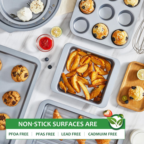 HONGBAKE pizza pan and cookie sheets with nonstick coating for easy release.