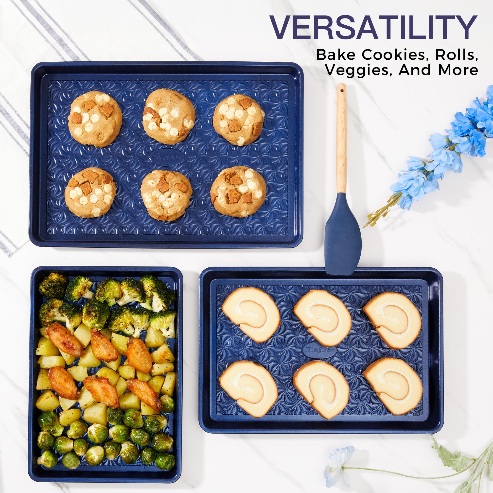 Hongbake jelly roll pan enables even browning and roll-friendly edges.