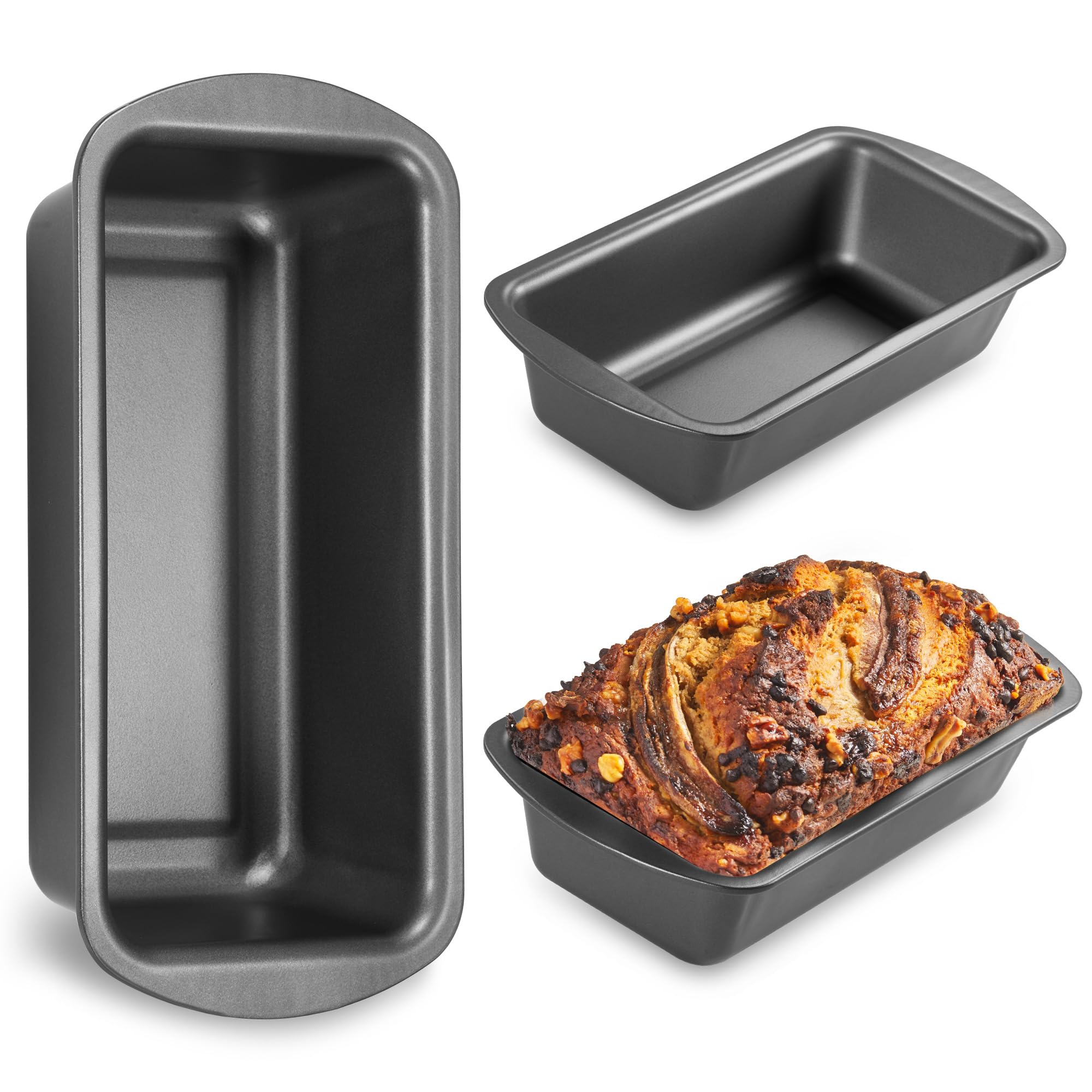Hongbake 3-pack loaf pan exterior with sturdy handles for easy transfer.
