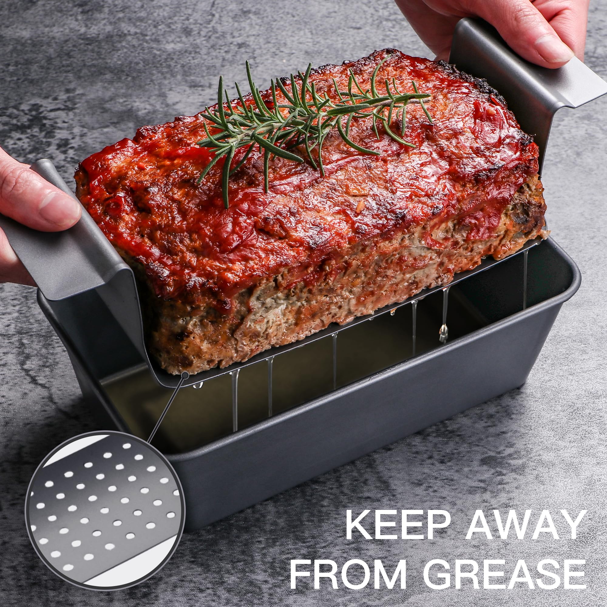 HONGBAKE meatloaf pan perforated lifter enables easy, mess-free lifting