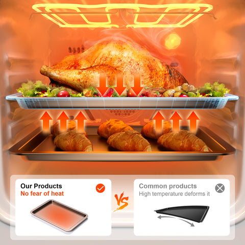 HONGBAKE quarter baking sheet outer edge shows sturdy, warp-resistant design