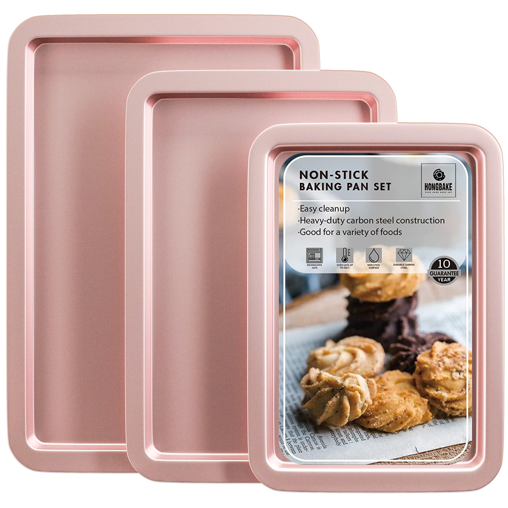 HONGBAKE quarter-sheet pan with even baking surface and easy grip for safer handling.