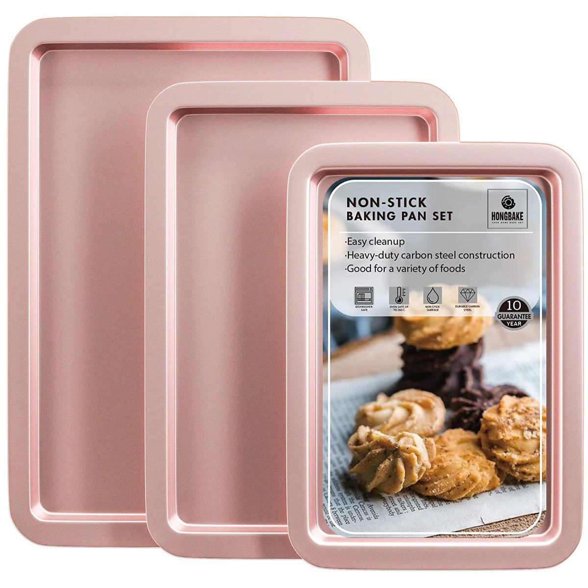 HONGBAKE quarter-sheet pan with even baking surface and easy grip for safer handling.