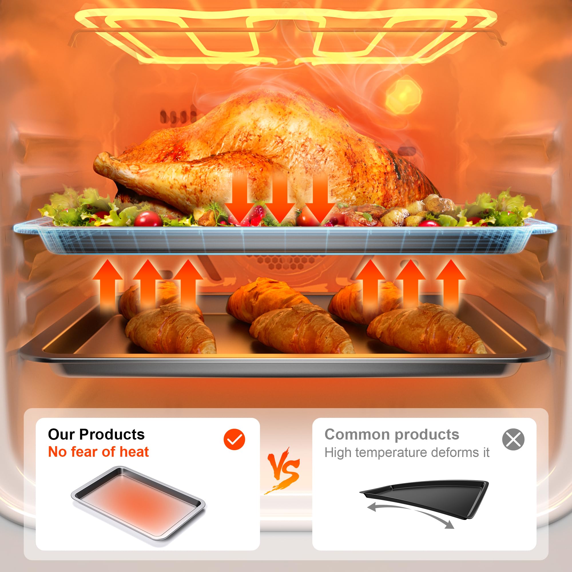 Hongbake quarter-sheet pan interior and exterior for compact roasting