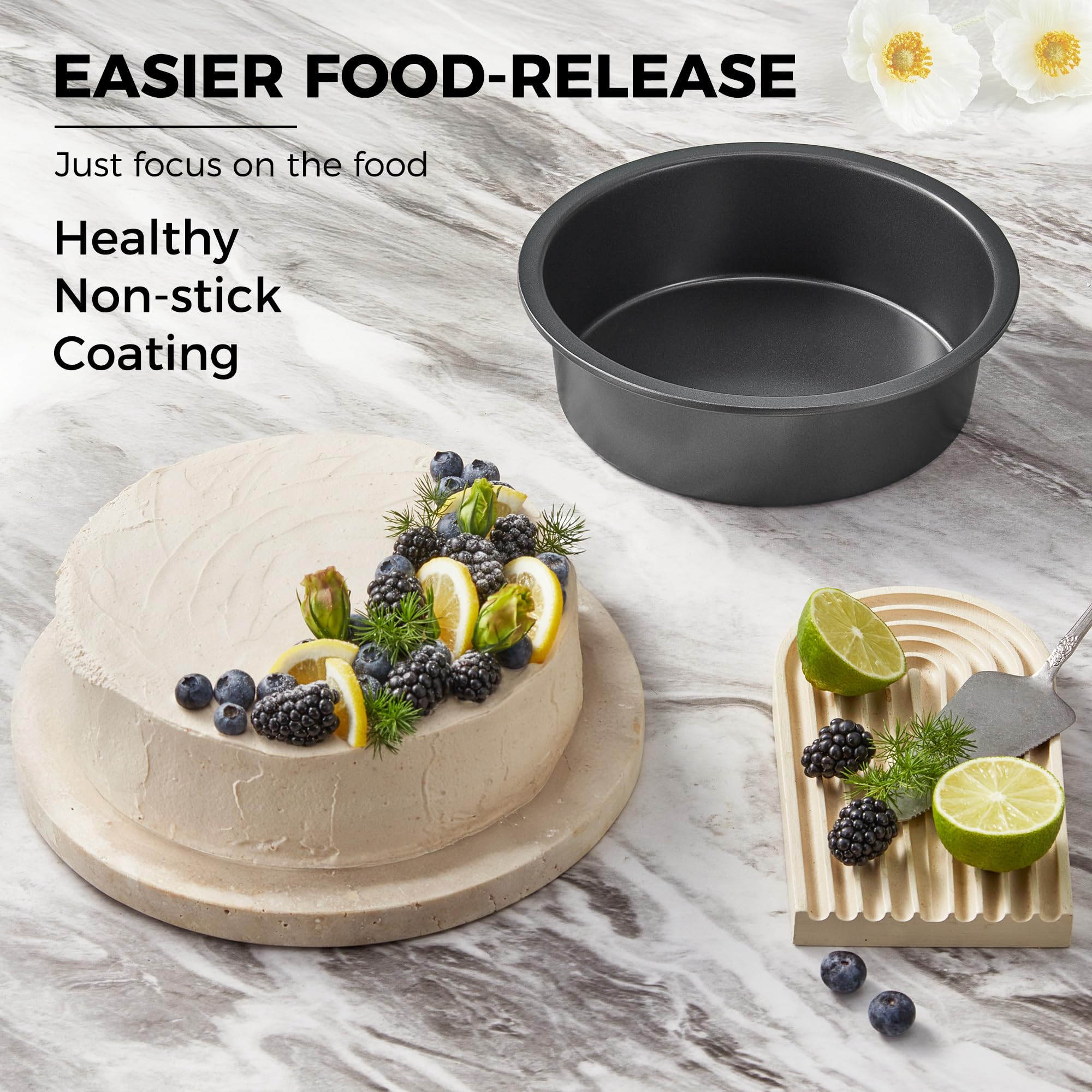 HONGBAKE 8inch flat-bottom pan ensures clean release and even layers.