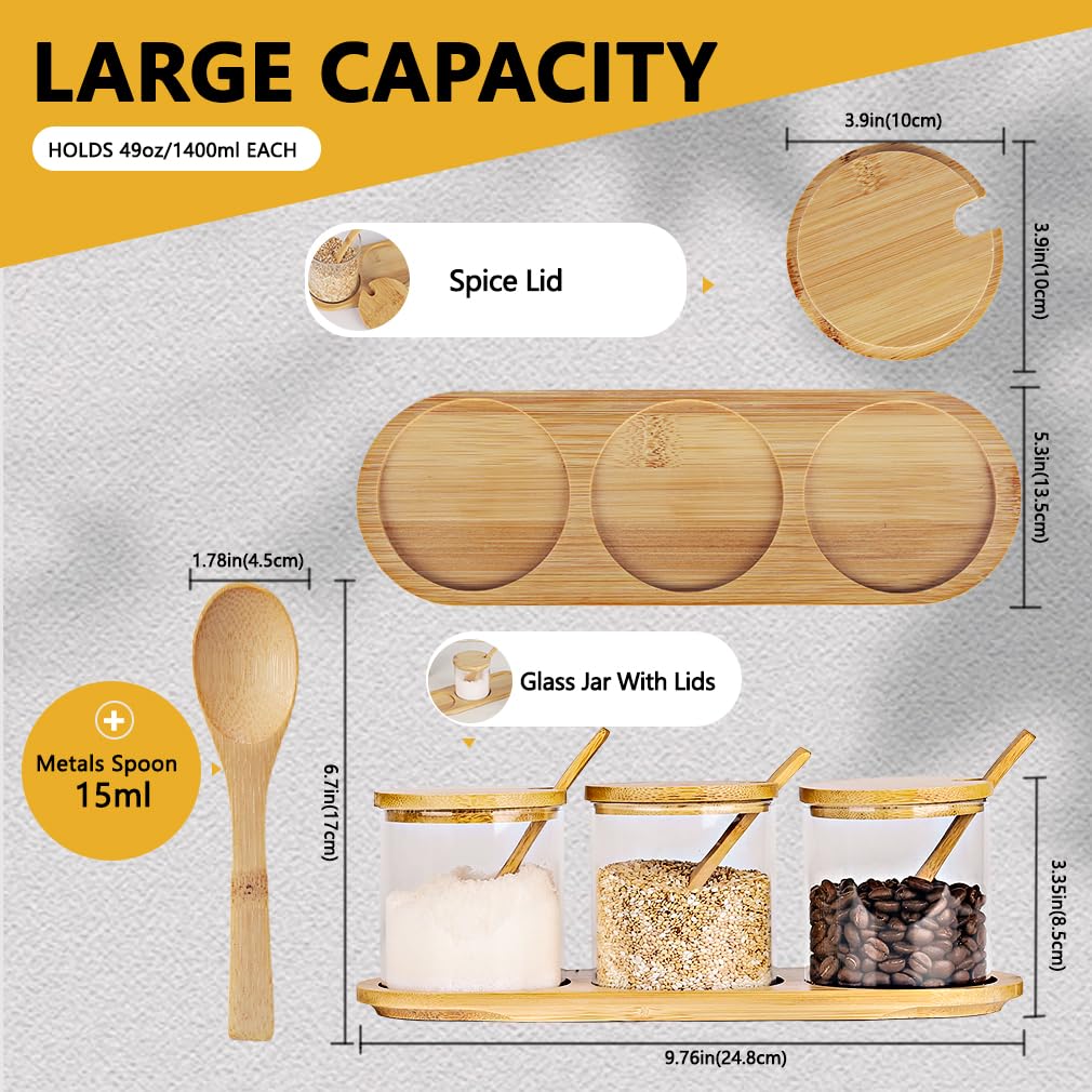 HONGCHU condiment pots with lid and bamboo spoon in use on kitchen counter.