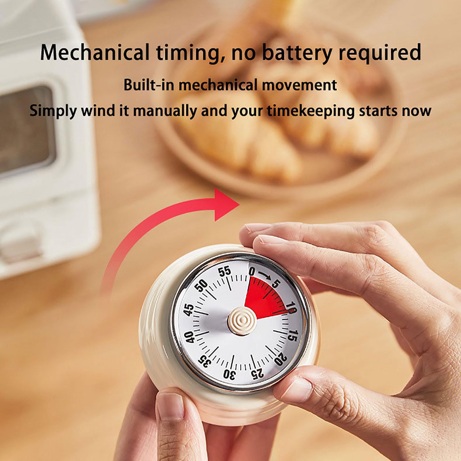 Hongjie wind-and-set dial operation enables simple timing tasks.
