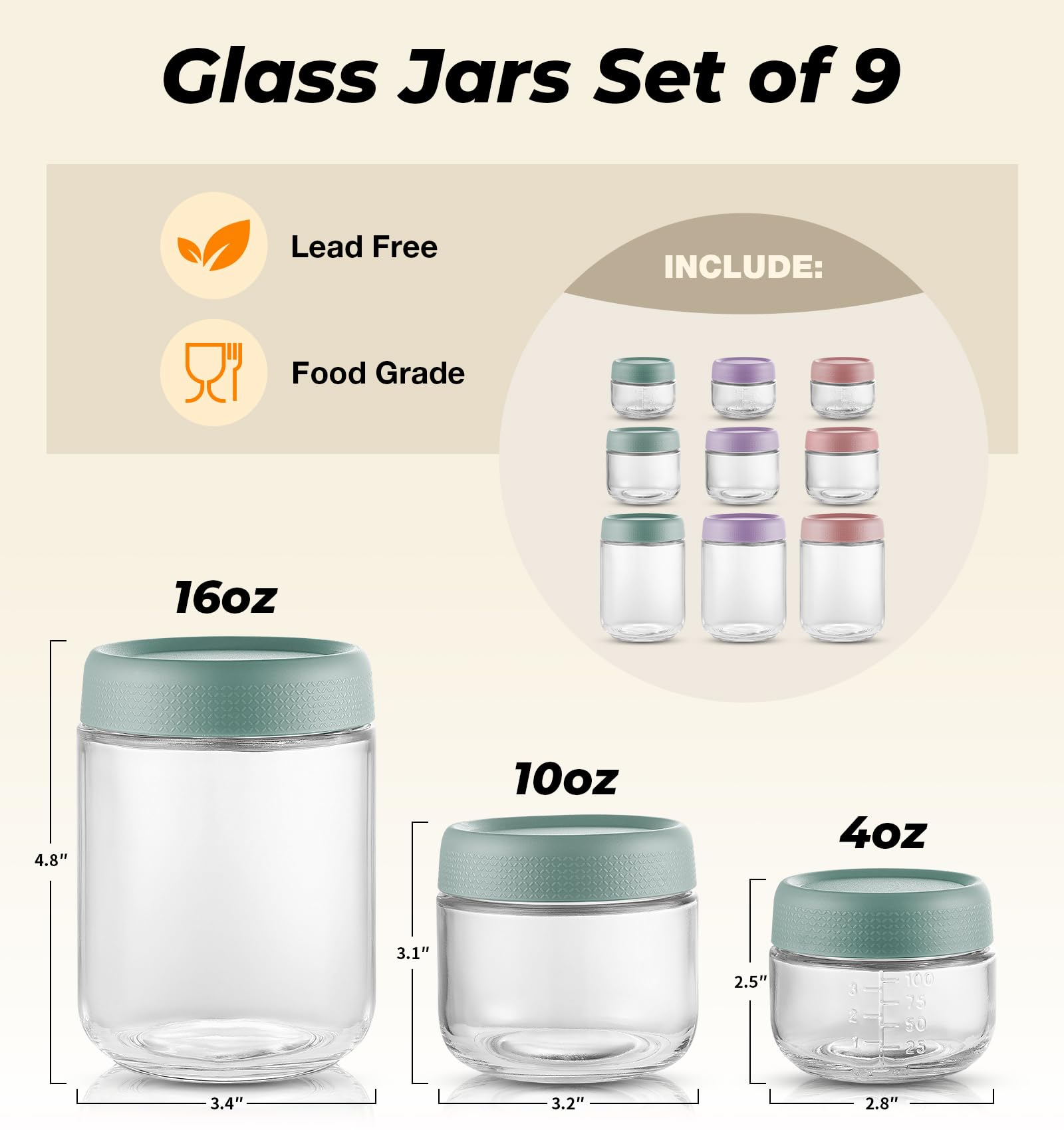 Hongqu US 16oz jar with color-coded lid for easy meal differentiation