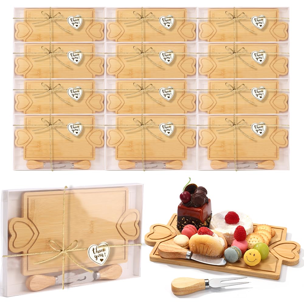 Hongsane heart-shaped bamboo boards, 12-pack, ideal for elegant entertaining.