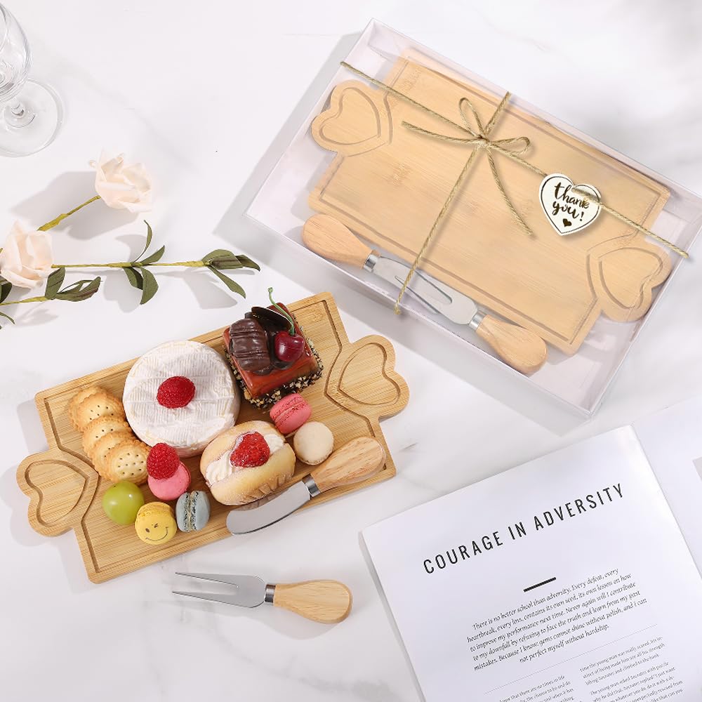 Hongsane small bamboo cheese board with knife and fork for easy serving.