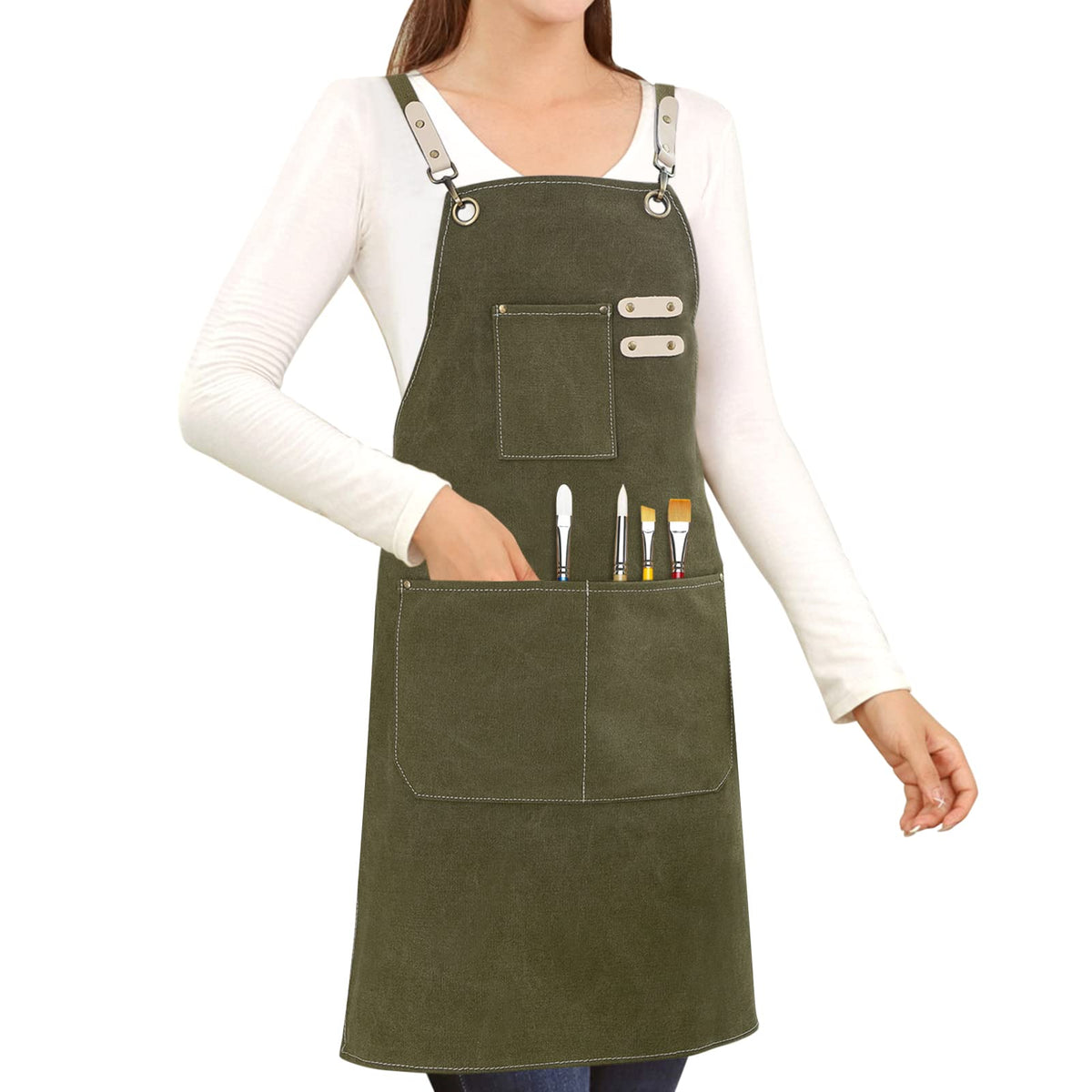 Hongsome art apron in green cotton canvas for a durable professional-ready look