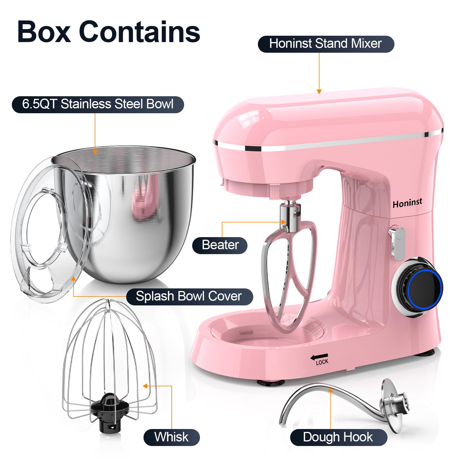 Honinst stand mixer 6.5qt stainless bowl for batch baking