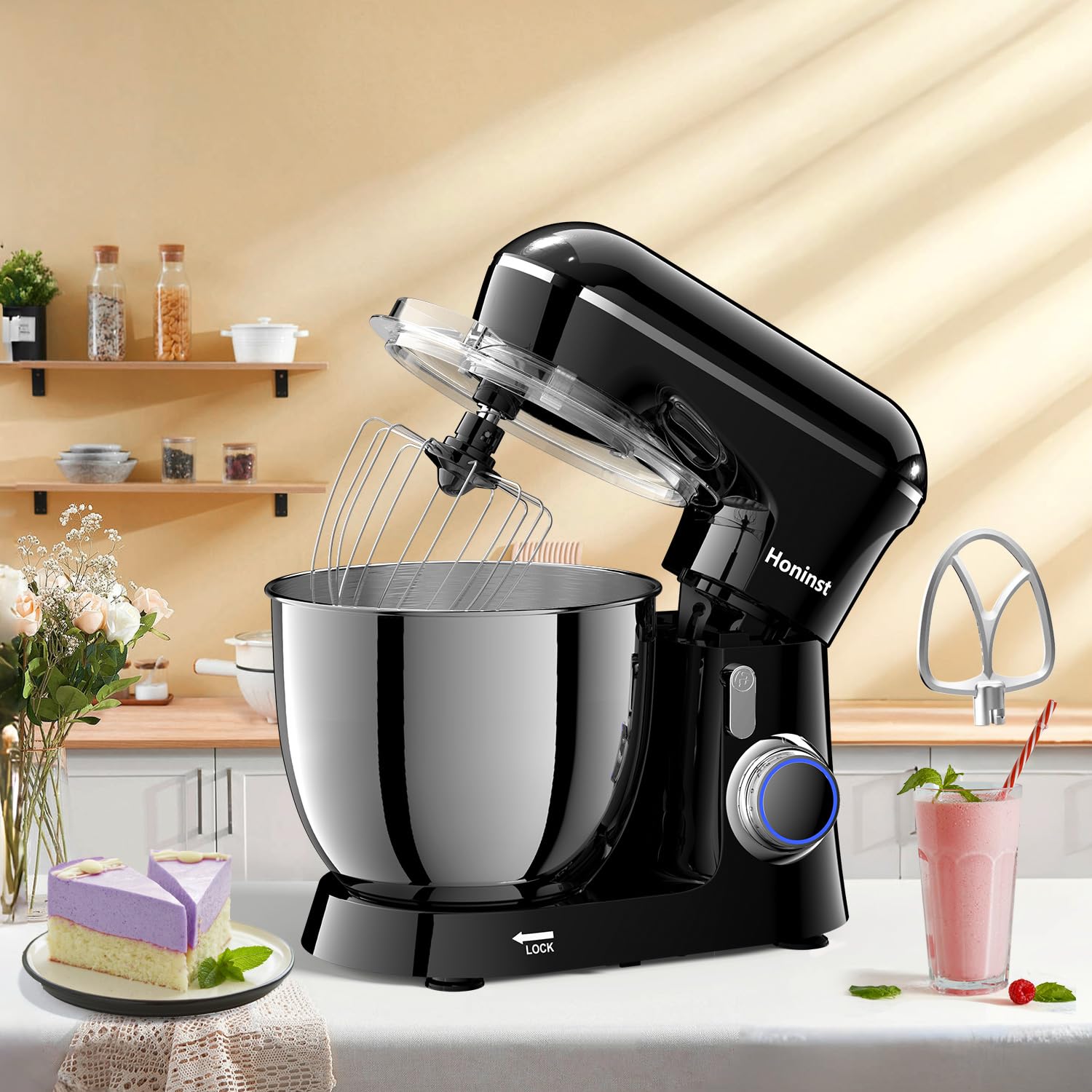 Honinst anti-slip feet stabilize mixer on surfaces.