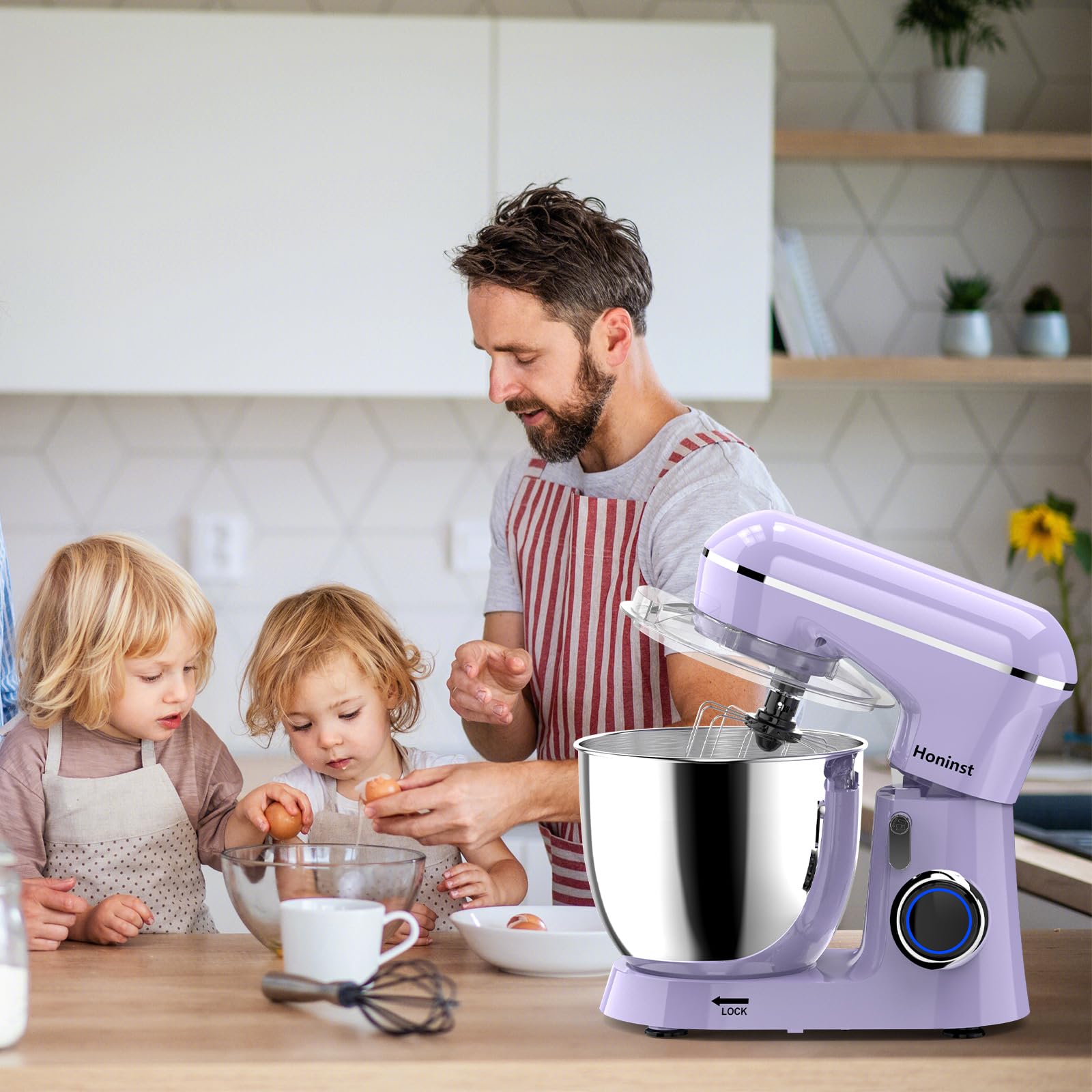 Honinst stand mixer on a kitchen counter, ready for breads and desserts.