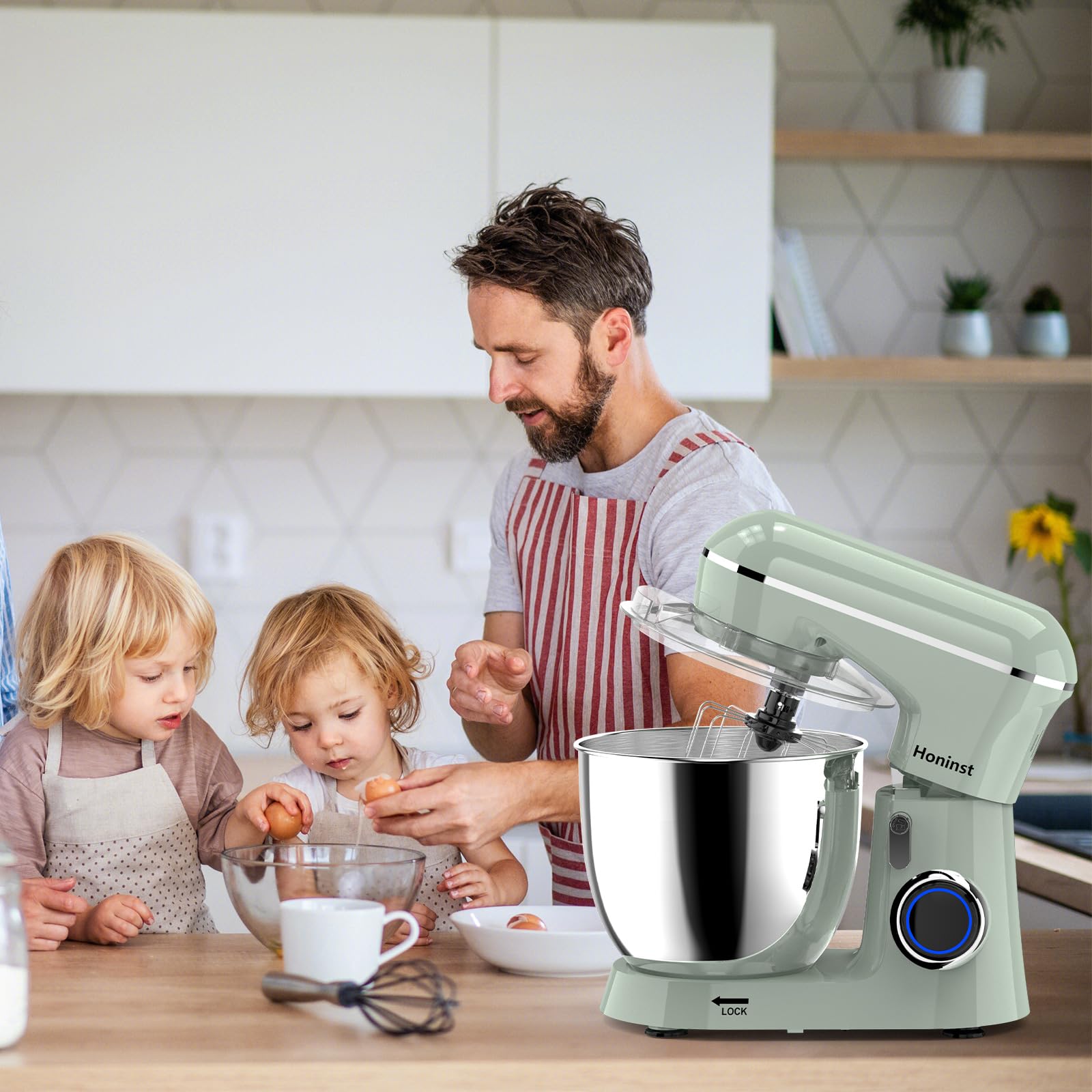 Honinst splash bowl cover keeps your countertop clean during mixing.