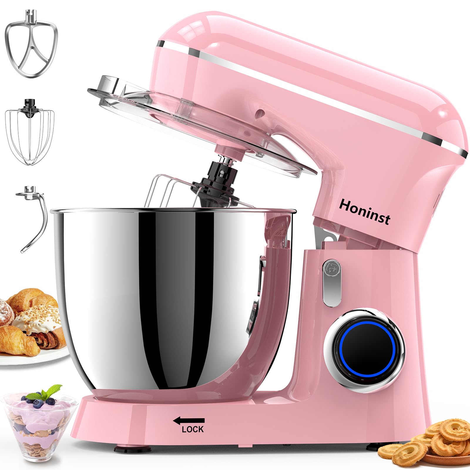 Honinst stand mixer with tilt-head design for easy ingredient addition during baking