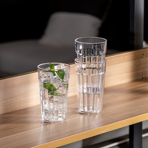 Honla glass with textured grip and wide base, reduces tipping.