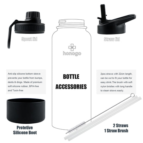 Honogo 40 oz bottle with wide mouth for easy filling and cleaning.