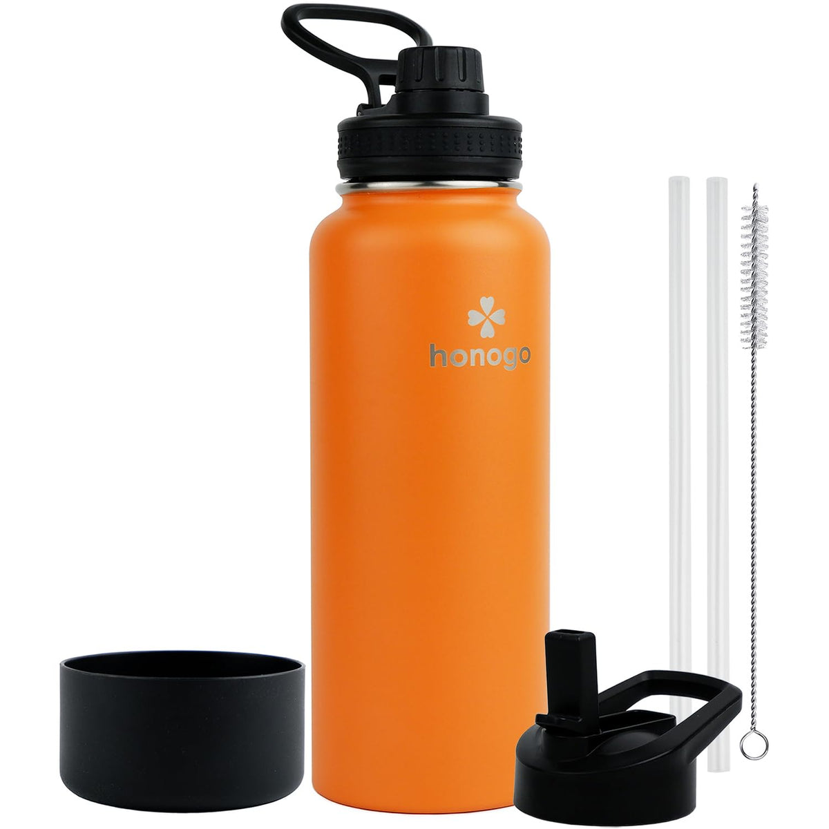 Honogo 40 oz orange insulated bottle with wide mouth for easy ice addition