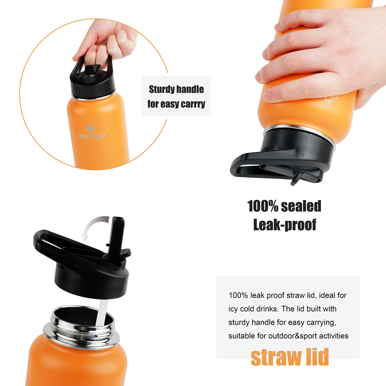 Honogo bottle with silicone boot sleeve for drop protection while on the move