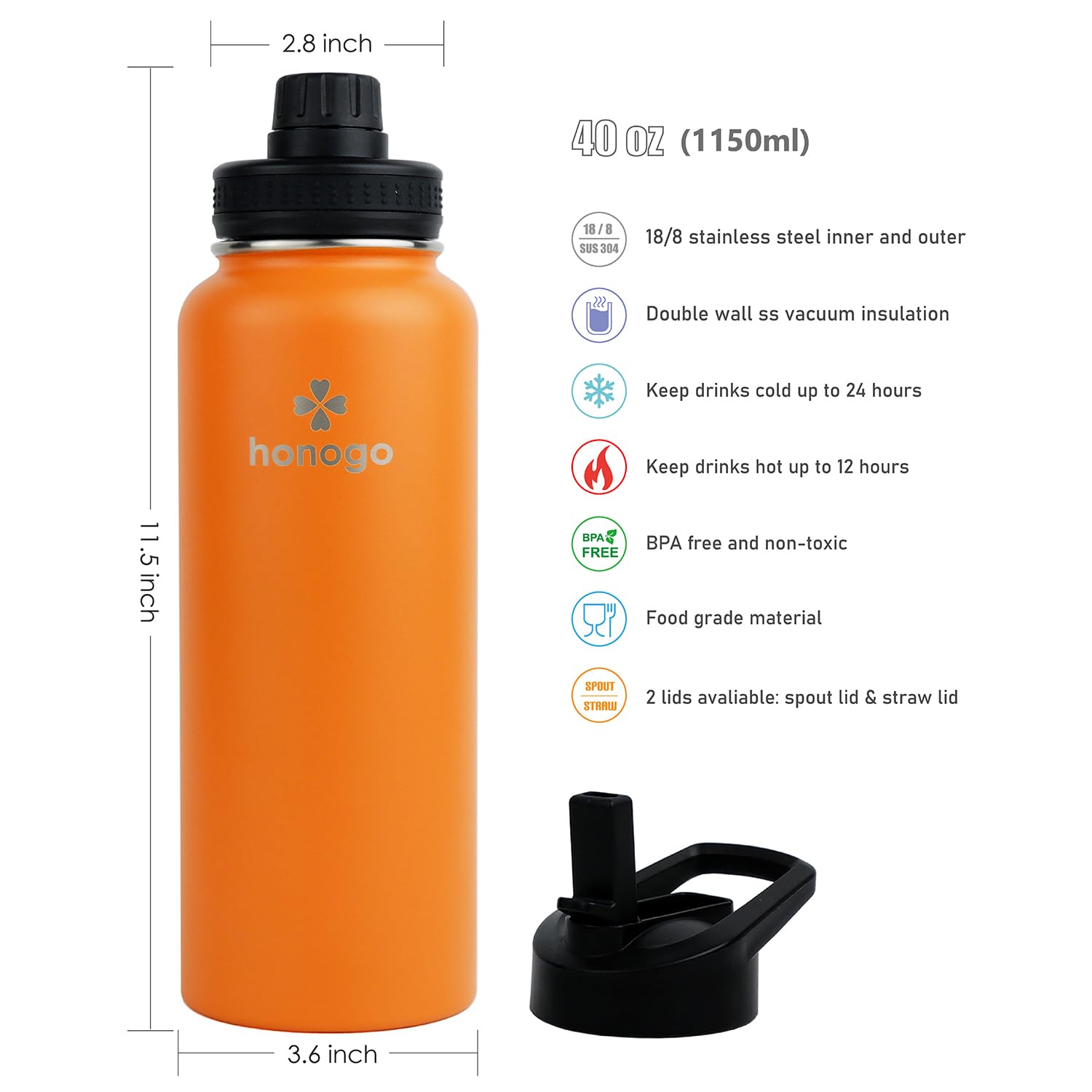 Honogo bottle with straw lid for refreshing cold drinks on the go
