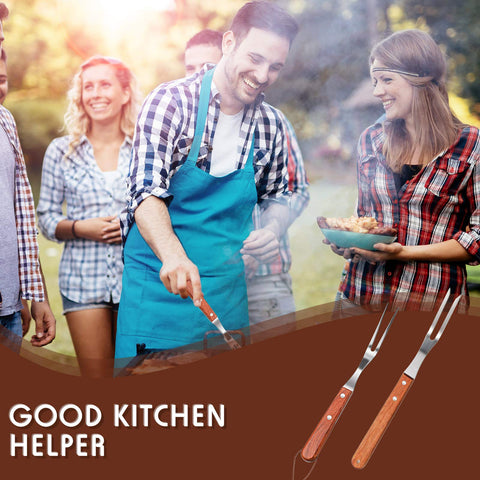 Honoson meat forks on grill with platter, ideal for serving hot barbecue.