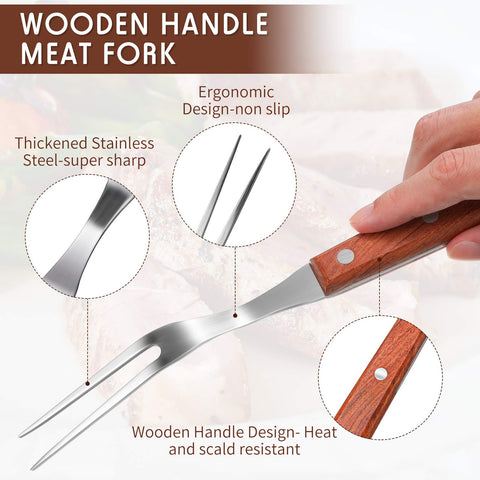 Honoson stainless steel head closeup, durable carving fork for grilling and roasting.