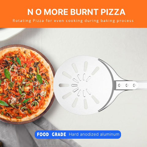 Honsdom pizza turning peel with extended handle keeps hands safe during rotation