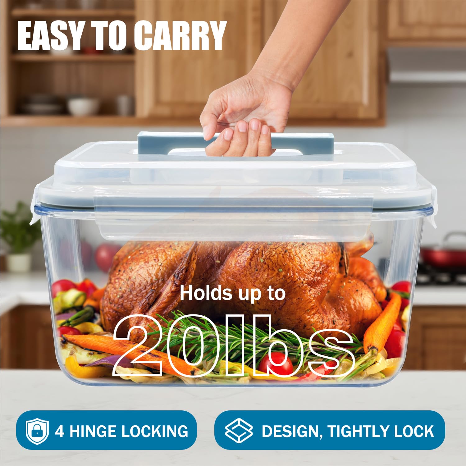 Airtight locking lid with silicone seal on Hontent container for leakproof storage