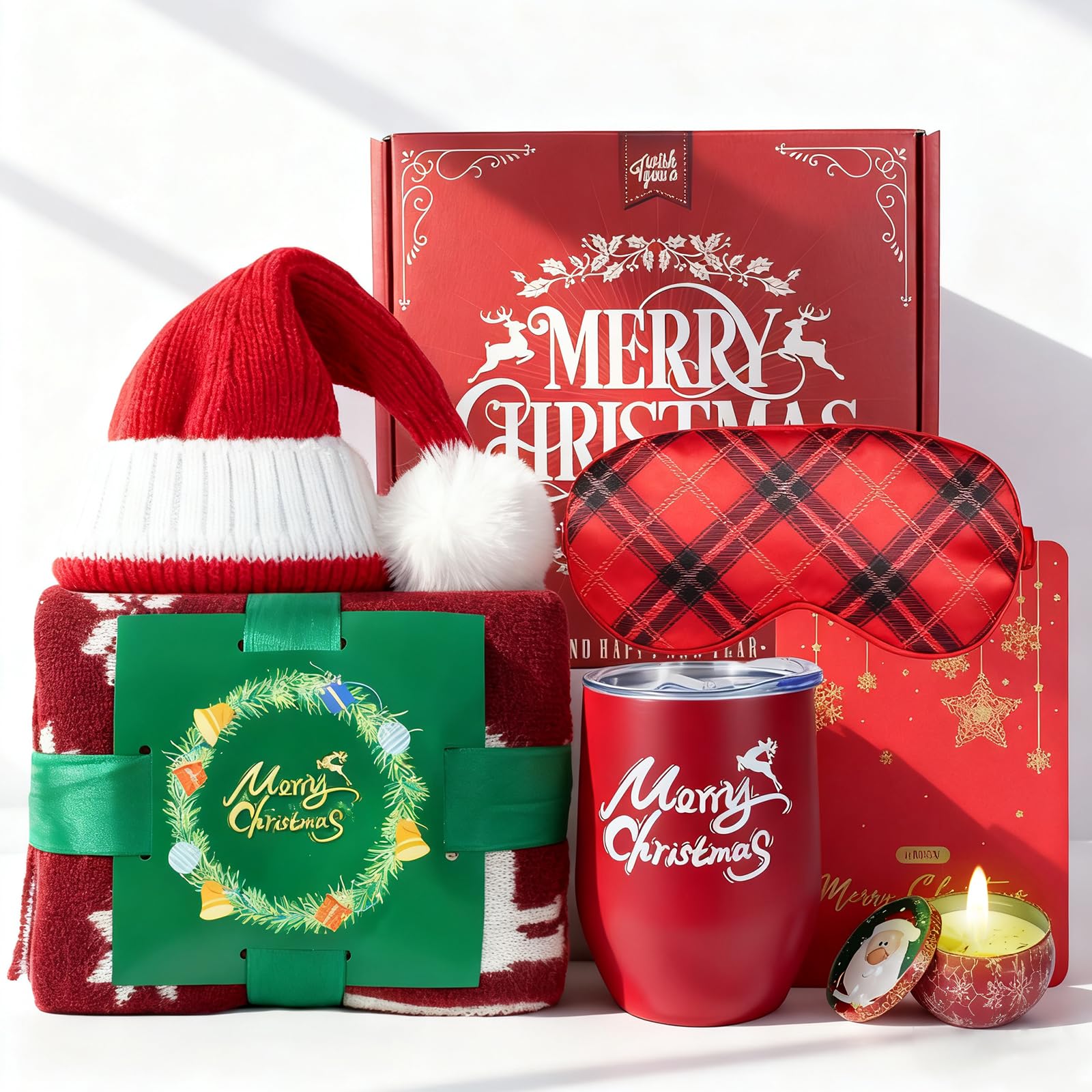 Honxicur Christmas tumbler top view shows dual insulation for beverages.
