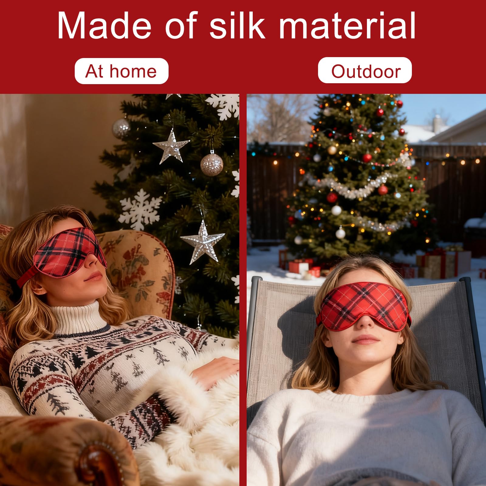 Honxicur red Christmas hat on model for cozy holiday style.