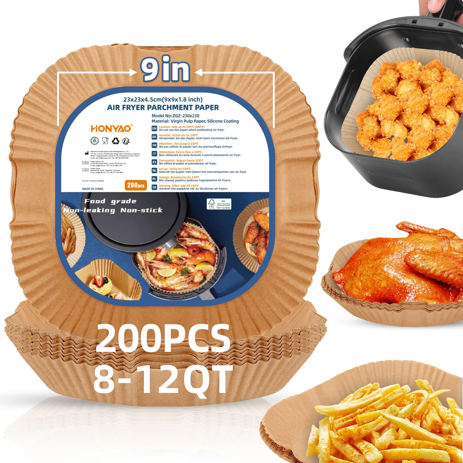 HONYAO air fryer liners for 8-12 qt protect the basket and reduce mess.