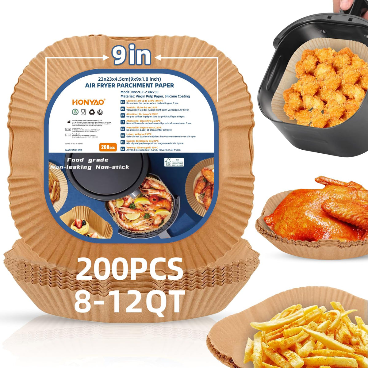 HONYAO air fryer liners for 8-12 qt protect the basket and reduce mess.