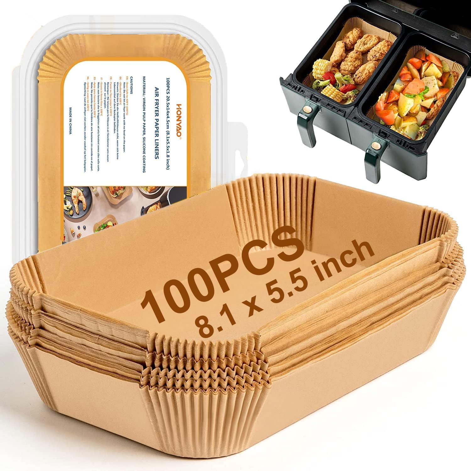 HONYAO dual zone rectangle liner in air fryer basket for easy cleanup