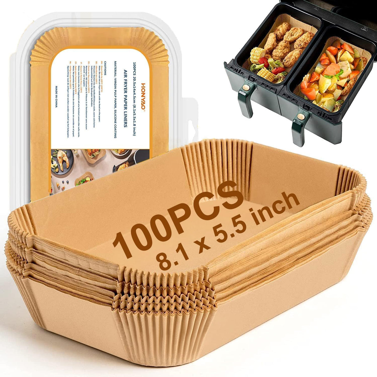 HONYAO dual zone rectangle liner in air fryer basket for easy cleanup