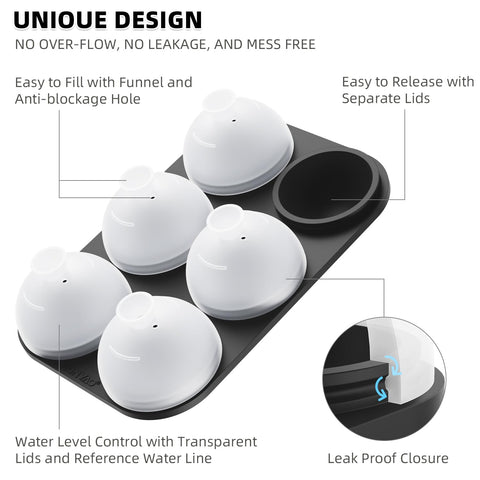 HONYAO ice ball mold showing easy-fill lid design for mess-free filling