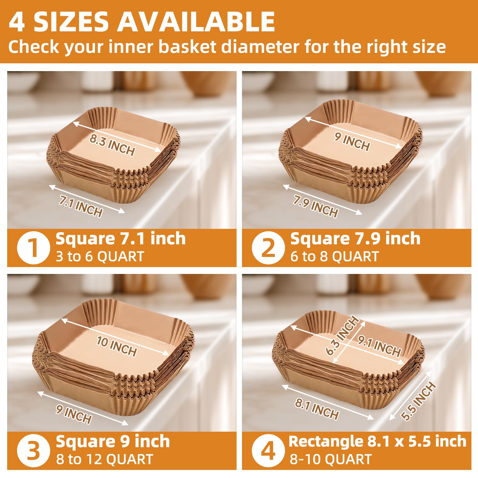 Square bowl liner with raised edge protects fryer sides during cooking.