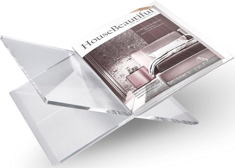 Honygebia clear acrylic book stand cross frame for elegant open-book display.