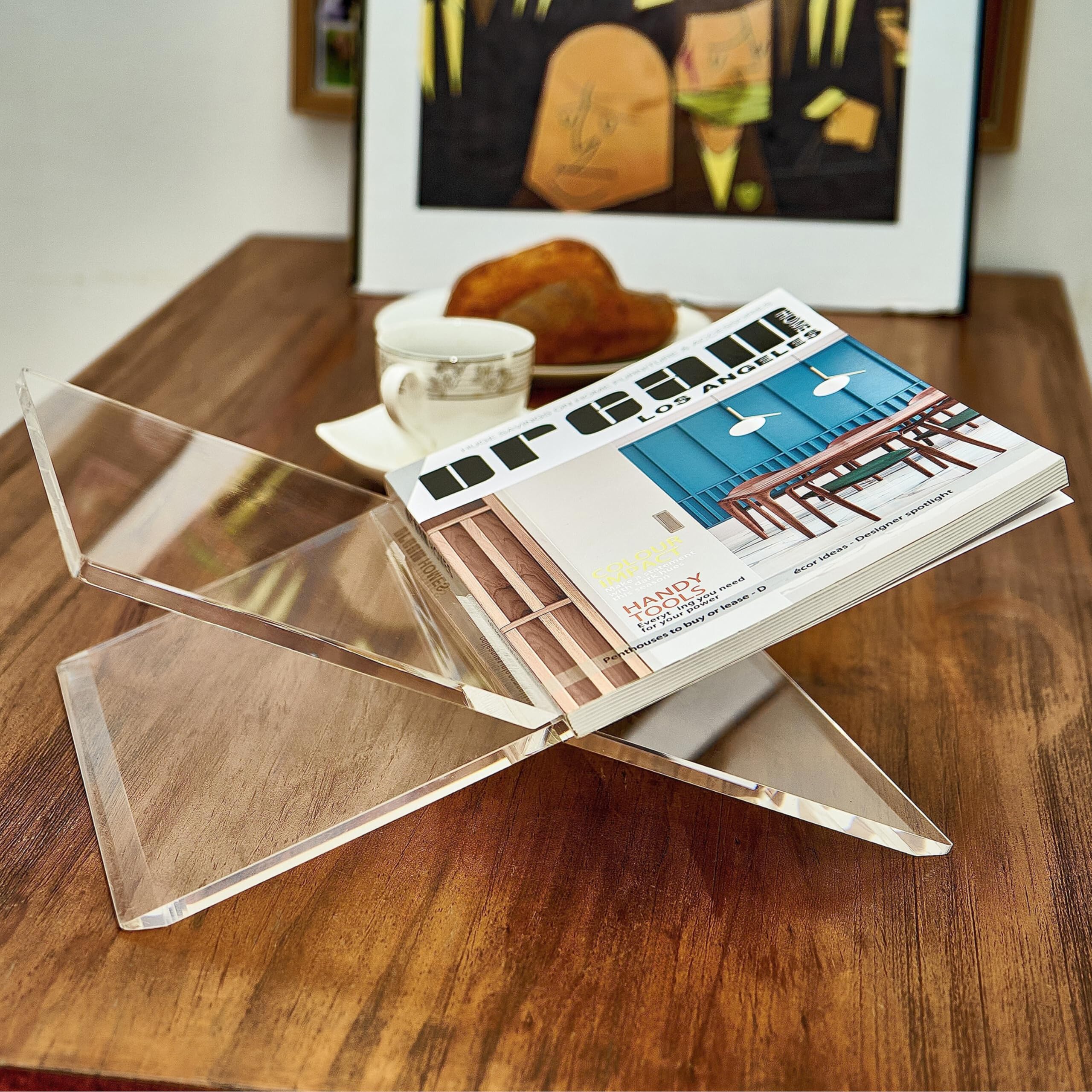Honygebia magazine display easel adds style to lounges and homes.