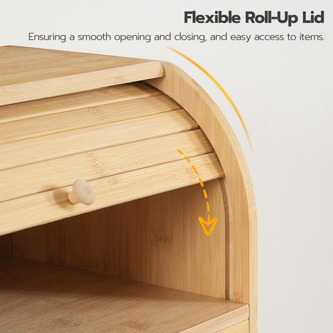 HOOBRO bread box dimensions 15.7x9.8x15.2 inches optimized for countertops.
