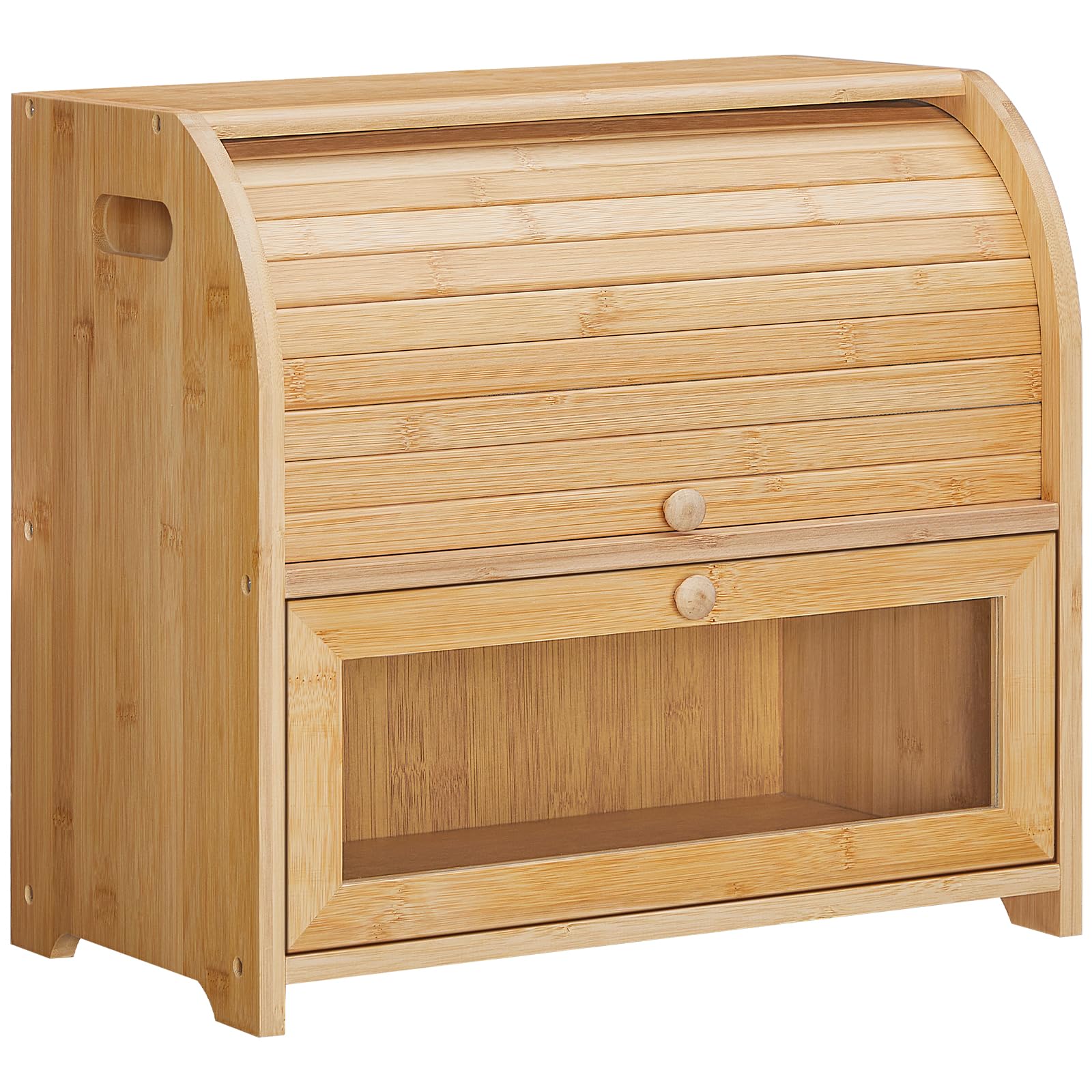HOOBRO bamboo bread box roll-top front view for easy, space-saving bread storage.